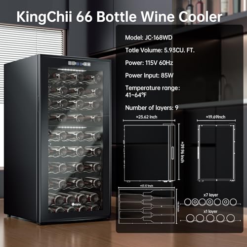Image of KingChii 66 Bottle Wine Cooler Refrigerator - Dual Zone Wine Fridge with Intelligent Digital Control, Low Noise Operation, Freestanding Wine Refrigerator for Home and Kitchen