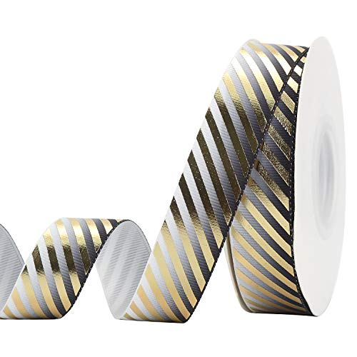 Midi Ribbon Gold Ribbon Black and Gold Ribbon for Gift Wrapping Gold Stripe Grosgrain Ribbon, 7/8 inch Wide x 10 Yards Spool, Thin Ribbon for Crafts Perfect for Wedding Bouquet Cake Decorating