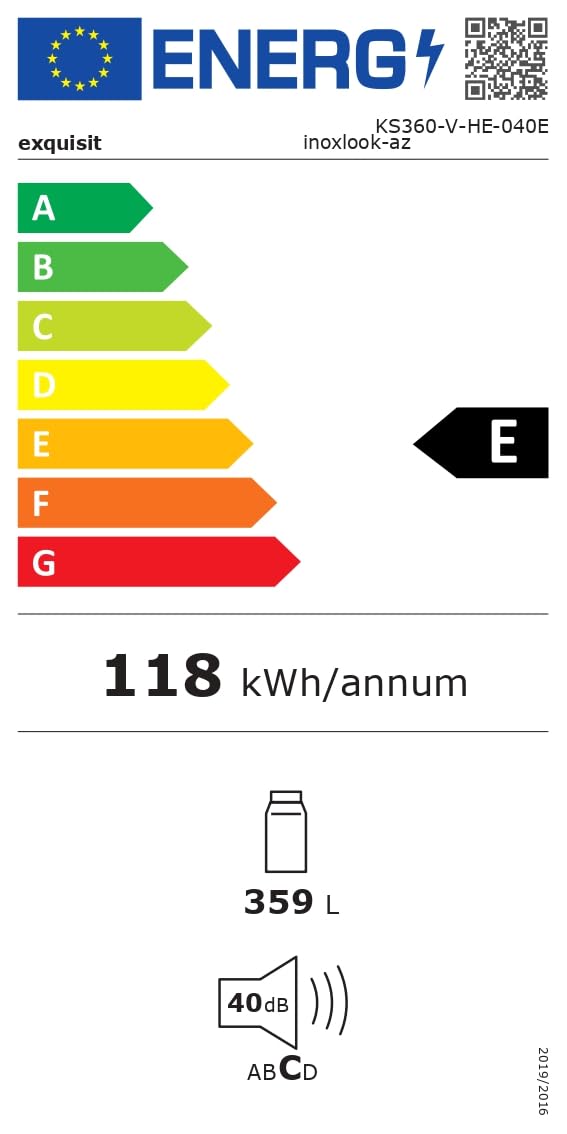 Exquisit® Frigorífico Vertical, 359L, Clase E, Material Acero Inox Antracita, 1 Puerta, Tecnologia No-Frost, 2 Cajones Verduleros, Estantes de Cristal, Consumo 118 kWh/año, Medidas 185,5x60x66 Cm.