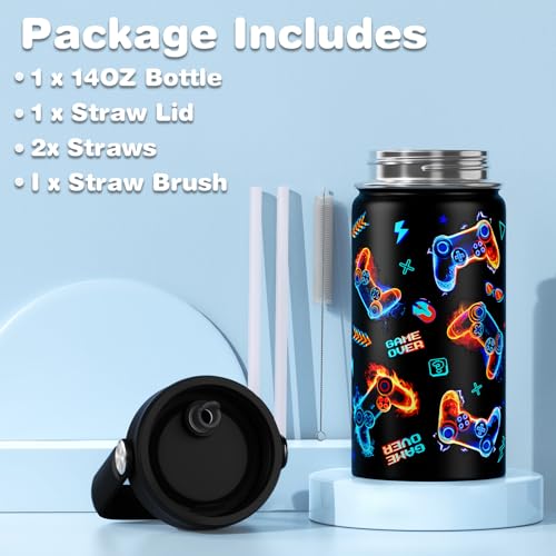 Bevalsa Kids Backpack for Boys with 14oz Insulated Bottle, School Bags for Kids & BPA-FREE Stainless Steel Metal Bottle with Straw Lid for Elementary Middle School Student (Flame)4