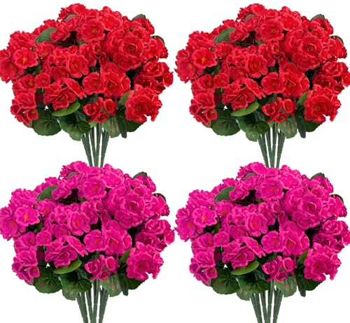 Image of Bassion Artificial Geraniums Flowers for Outdoors Decoration, 4 Pcs, Mixed