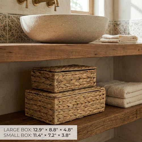 Decorative Storage Boxes with Lids - Set of 2 Wicker Organizer Shelf Bins - Image 5