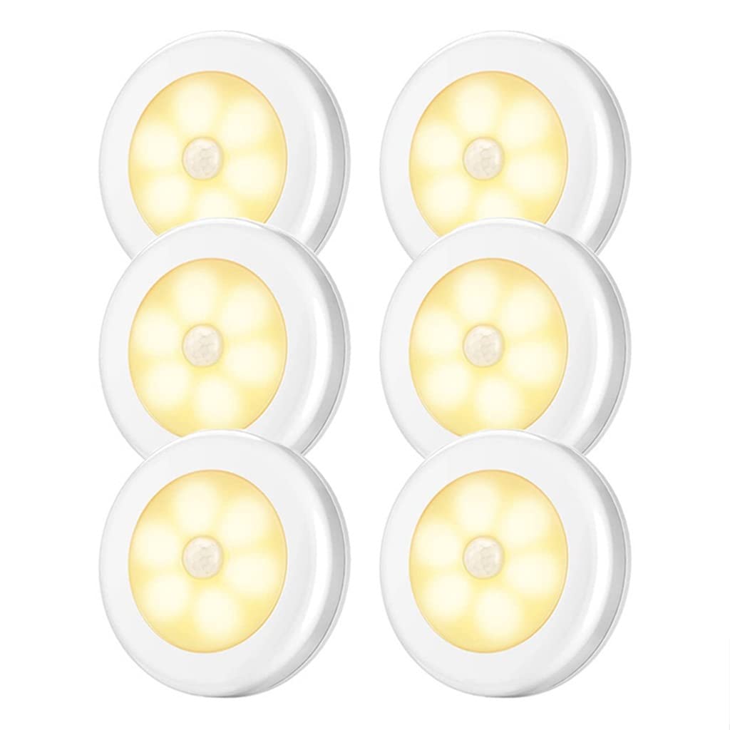 Lumières à Détecteur de Mouvement à L'intérieur, 6 Paquets Éclairage sous Armoire sans Fil, Lumière de Placard à 6 Del, Alimenté par Pile, pour Placard, Penderie, Escalier, Penderie