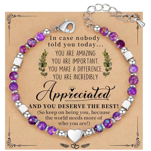 Image of Cool Employee Appreciation Gifts, Inspirational Bracelets for Women Nature Stone Bead Bracelet Jewelry Appreciation Inspiraitonal Gifts for Women Friends Coworker