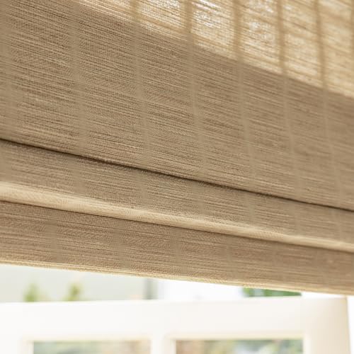 Comodex Bamboo Roman Shades, Easy Installation Oatmeal Woven Wood Shades, Cordless Custom Blackout Bamboo Window Shades for Doors Windows