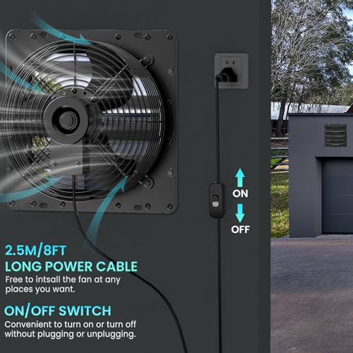 Image of HG Power Upgraded 14 Inch Shutter Exhaust Fan, 882CFM High-Speed Vent Fan, 1400RPM Wall Mounted Attic Fan with Steel Mesh Screen for Shed, Garage, Greenhouse Ventilation, Black