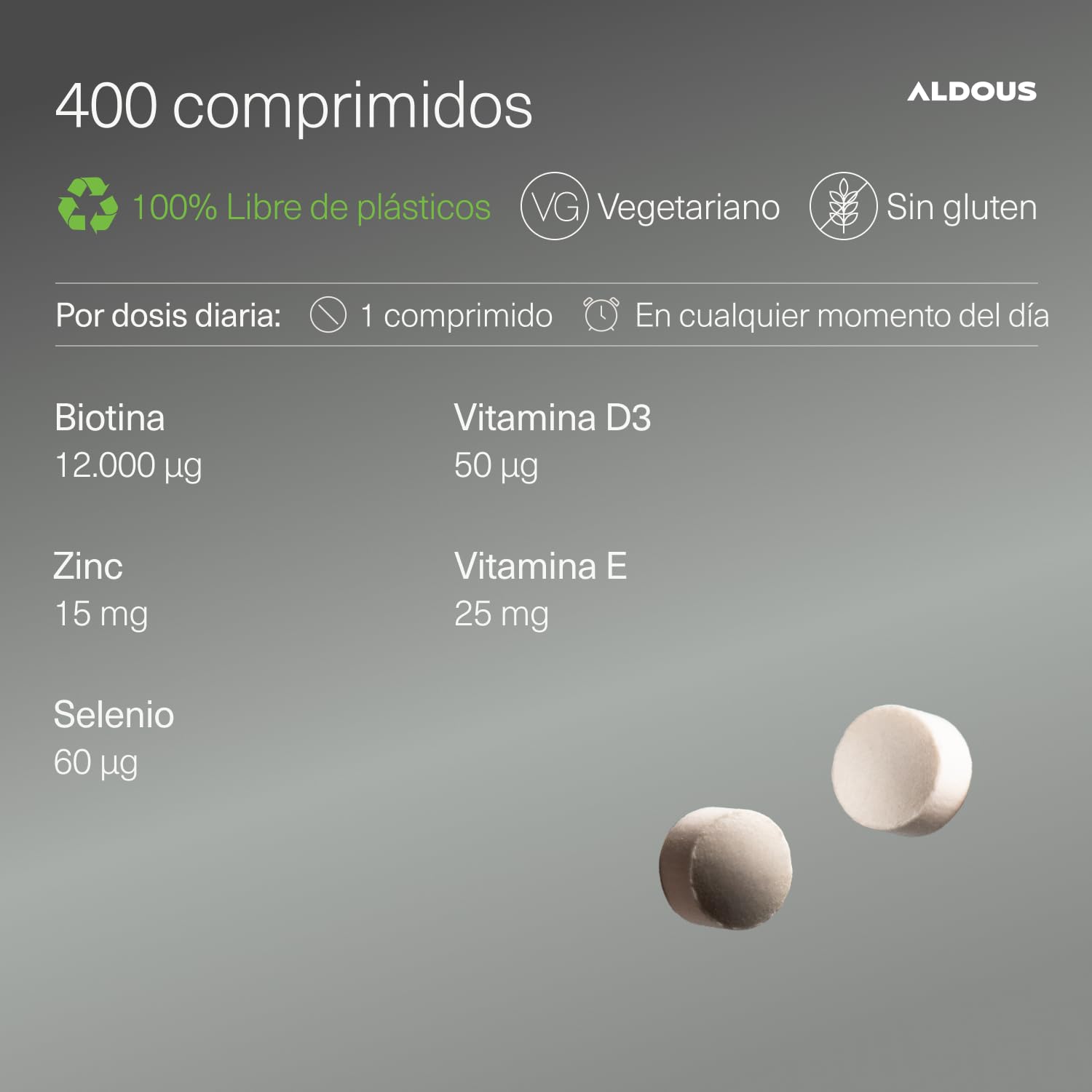 Biotina + Zinc + Selenio - 400 comprimidos 12.000 mcg (Suministro para 1+ año) - Vitaminas para el cabello - Biotina para el cabello, fortalece la piel y las uñas - Con Vitamina D3 y E - Sin aditivos