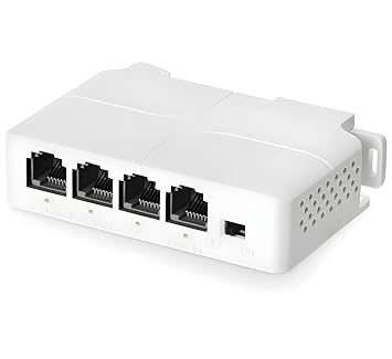 BUYFLUX 4 Port PoE Extender, 1 PoE in 3 PoE Out, IEEE802.3af/at PoE Powered Passthrough Switch, 100Mbps Ethernet, DIN Rail & Wall Mount