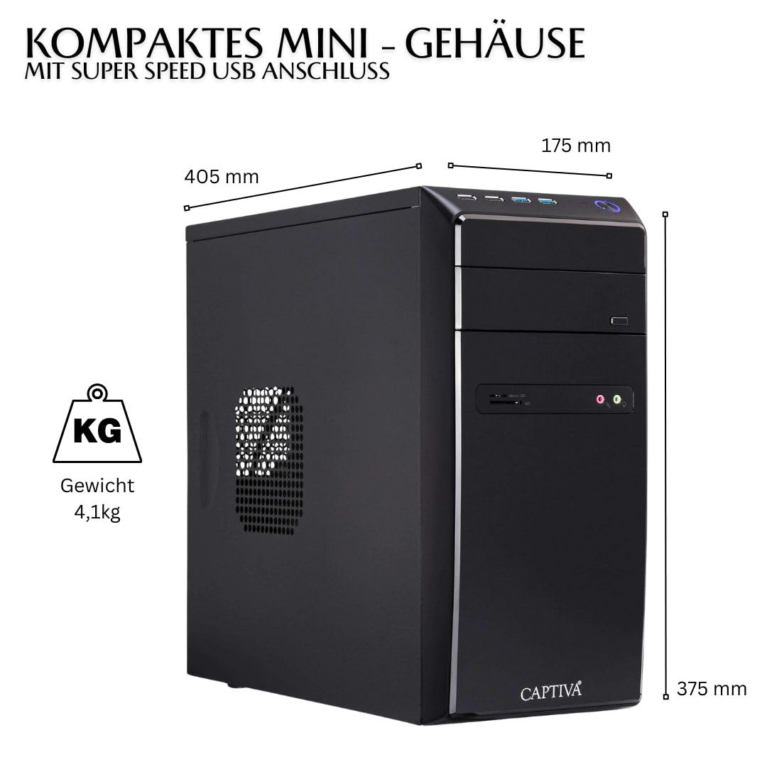 Captiva PC Power Starter I80-350 I Intel i3 14100 I płyta główna H610M I 16 GB DDR4 RAM I Intel UHD Graphics I 500 GB SSD M.2 I bez systemu operacyjnego I Business Tower