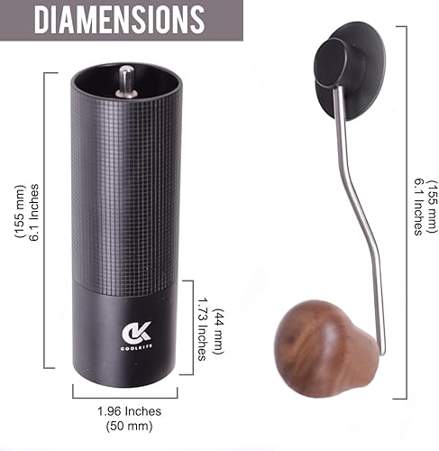 Miniatura 3 de Molinillo de café manual con grosor ajustable, capacidad de 1.06 oz con rebaba cónica de acero inoxidable CNC, verter sobre café para molinillo de