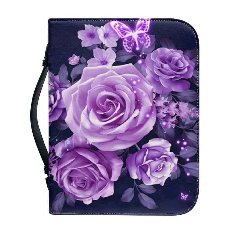 Garronmavis Butterfly Purple Roses Women's Bible Cover Morpho Flower Bible Bag with Pockets Floral Art Bible Case for Pilgrimage - 2XL — image 1