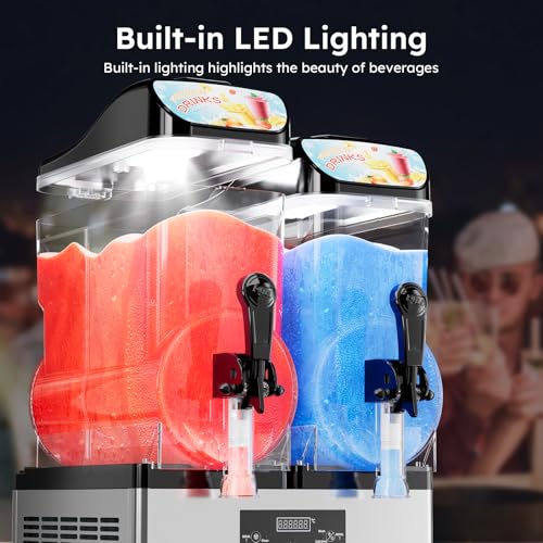 Image of 8Gal /30L Commercial Slushy Machine,Independently Control 2 Tank's Temp,5-45 Minutes to Make Margarita & Slushie & Cold Drink,Built-in LED Light,110V Professional Frozen Drink Maker with Self-cleaning