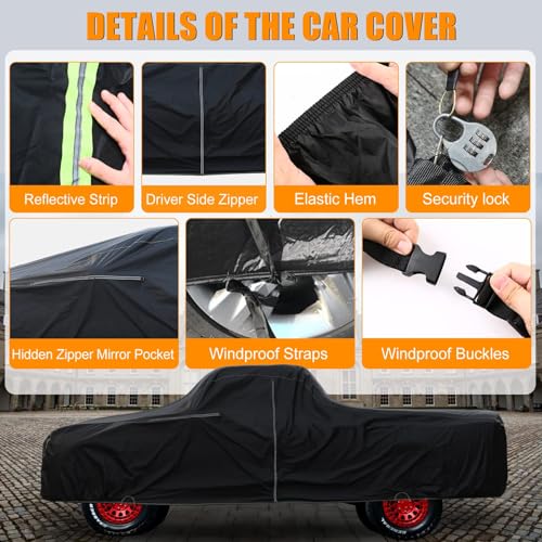Image of Waterproof Car Cover Compatible with Chevrolet C /K 1500 /2500 /3500 1988-1999, 2 Door Regular /Standard Cab Short Bed 300D All Weather Classic Car Covers with Zipper Door for Snow Rain Protection