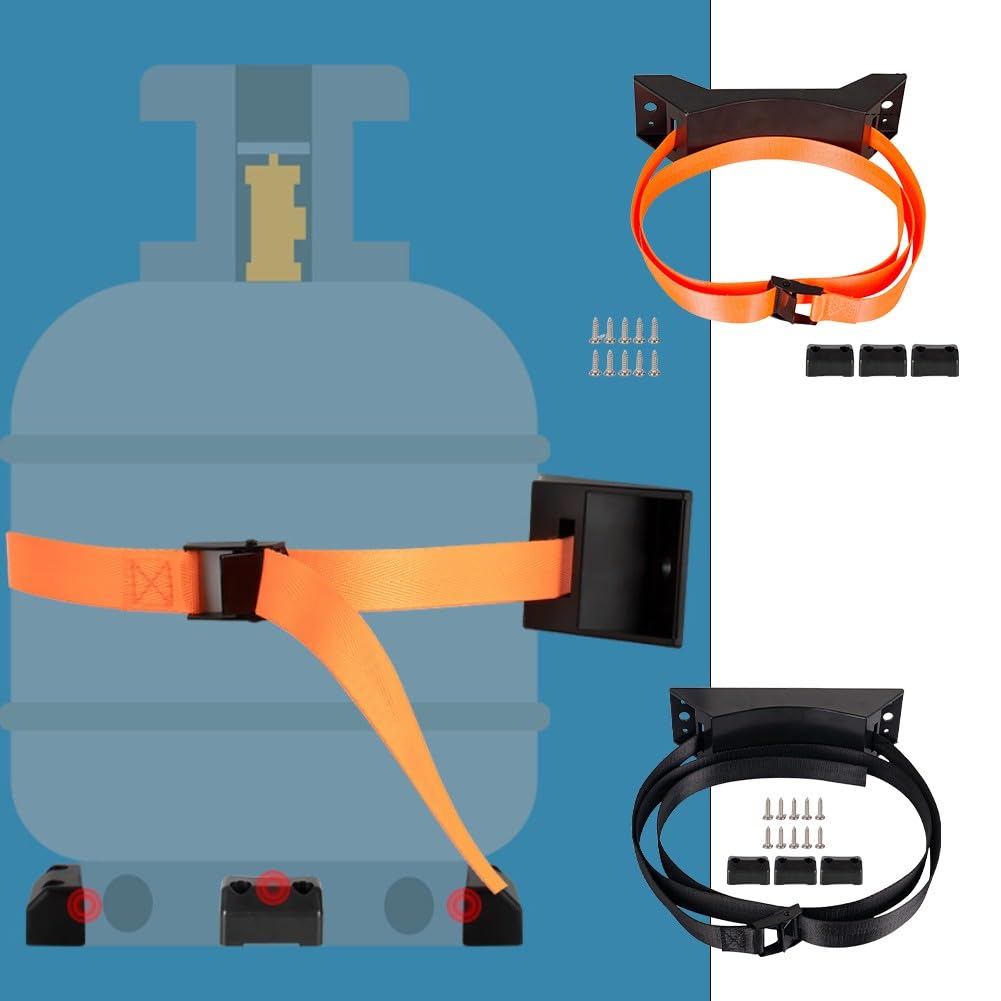 Cinghia di fissaggio per bombola a gas per camper e yacht, cintura regolabile in nylon con kit di montaggio, 1,5 m per arancione e 2 m nero (nero, 2 m)