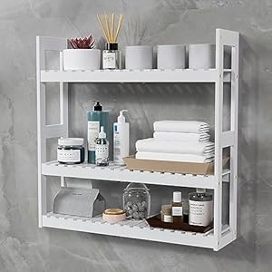 Domax Bathroom Shelves Over The Toilet Storage Shelf – 3 Tier Wall Mount Bamboo Bathroom Shelf Organizer Multifunctional Adjustable Layer Free Standing Utility Shelves for Bathroom Living Room Kitchen