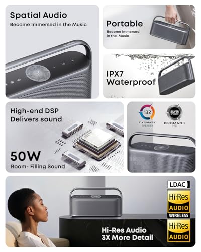 Image of soundcore Motion X600 Portable Bluetooth Speaker, Hi-Res Spatial Audio with Wireless 50W Sound, IPX7 Waterproof, Pro EQ, AUX-in, Portable Speaker for Home, Office, Backyard and Bathroom Use