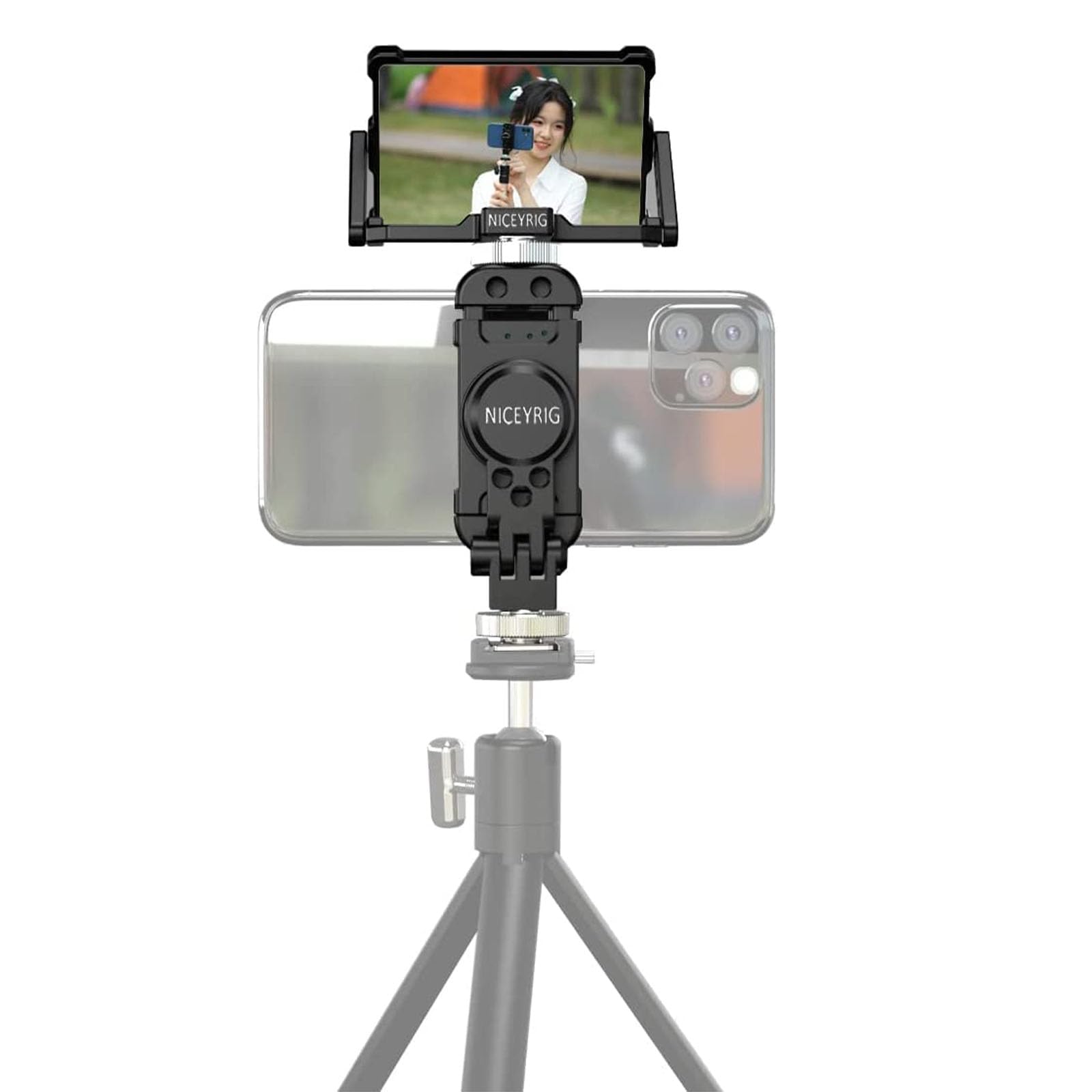 NICEYRIG Zestaw lusterek do selfie do selfie do smartfona pasuje do iPhone'a 14 13 12 11 PRO MAX, SE z wielofunkcyjnym metalowym uchwytem na statyw / uchwytem na telefon z zimną stopką - 517