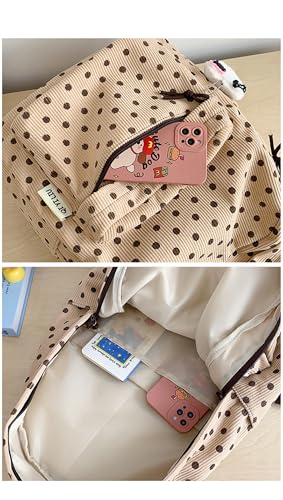 Cute Polka Dot Pattern Corduroy Backpack Preppy Style Casual Travel Bag with Pendant Student Backpack (Gray)4