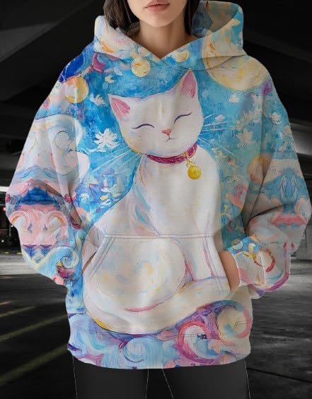 Womens Funny Cat Hoodies Oversized Graphic Hooded Sweatshirt for Women Fall Plus Size Pullover Hoodie Y2K - Image 2