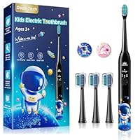 Kids Electric Toothbrush 3-5-6-12 Rechargeable Childrens Electric Toothbrush with Timer 3 Modes Habit-Forming Stickers 31000VPM Power for Boys Junior Kids Sonic Toothbrush (Astronaut Black)
