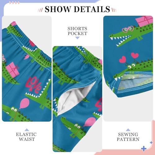Crocodile Love Heart Boys Long Pants Soft Trousers Elastic Waist Kids Lounge Bottoms with Pockets S-XL4