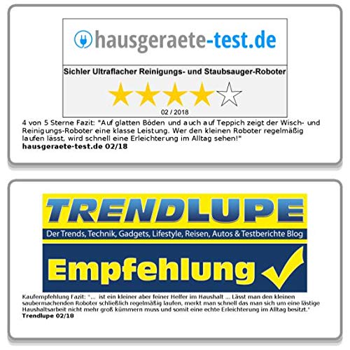 Sichler Haushaltsgeräte Saugroboter ultraflach: Ultraflacher Reinigungs- & Staubsauger-Roboter (Versandrückläufer) (Saugroboter mit Fernbedienungen, Reinigungs- und Saugroboter, Bodenreiniger)