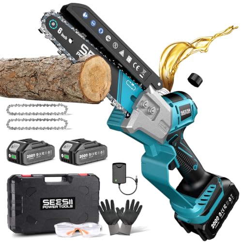Image of SEESII Mini Chainsaw 6 Inch Brushless, Automatic Oiler | 2 x2.0Ah Batteries, Cordless Chainsaw Compatible with Makita 18V Battery, Electric Saw for Tree Limb Branch Cutter Yard Work
