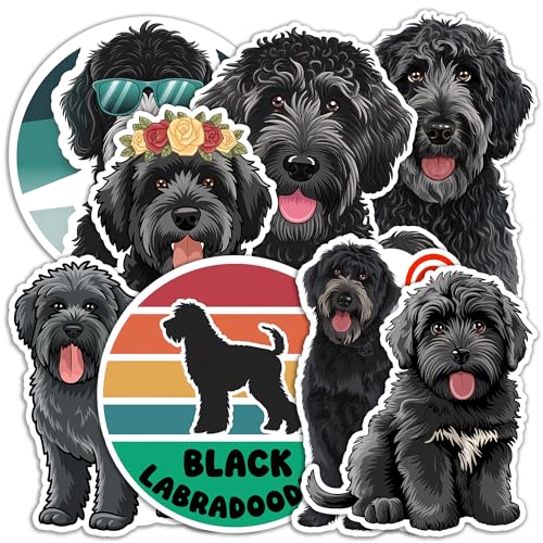 Image of Black Labradoodle Sticker 8 Pcs (Large Size) Vinyl Stickers Laptop Waterproof Decal for Car Bumper Water Bottle Window Funny Party Birthday Decorations - Size 4 Inches