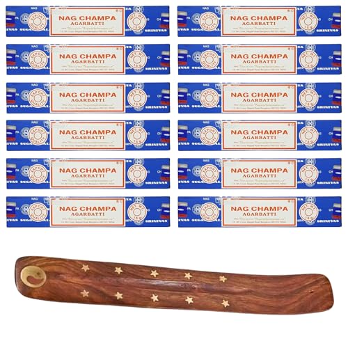12x15g Incense Sticks with Incense Sticks Holder for Meditation Aromatherapy Spa Yoga Relaxation Healing Weddings Spirituality and Positivity (NAG CHAMPA - 12PK)