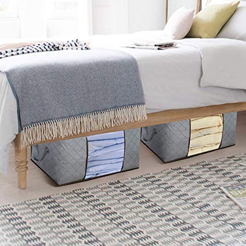 Furthertry Comforter Storage Bags with Carry Handles, Closet Organizer Bgas for Blankets, Bedding, Clothing,Under Bed Storage and Organizer,3pc Pack,Gray - Thumbnail 2