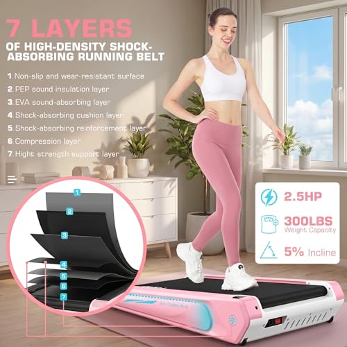 Image of FUNMILY Walking Pad Treadmill with 5% Incline, 2.5HP Smallest Under Desk Treadmills for Home Office, Compact Walking Treadmill 300lbs Weight Capacity /Remote Control /Lighting Design
