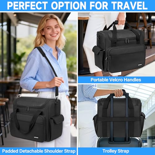 Image of Craft Bag for Scrapbook Supplies, Large Scrapbook Tote with 15.6'' Laptop Sleeve, Art Supply Storage Bag with Multiple Pockets for Scrapbooking Tools, Black