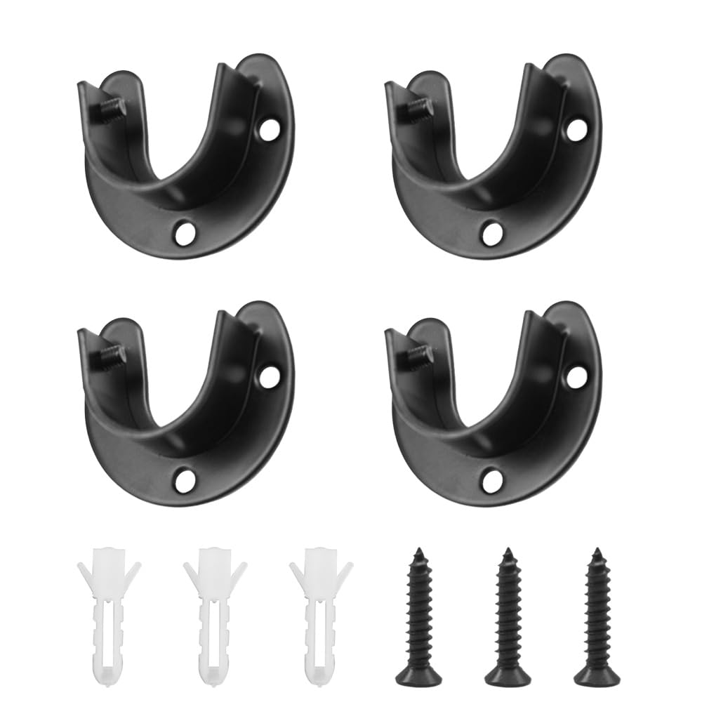 Yosawo Black 4Pcs Closet Pole Sockets Stainless Steel U-Shaped Flange Rod Holder With Screws (25Mm-)