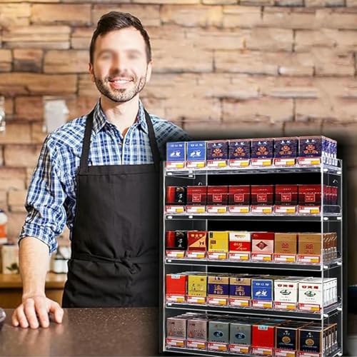 Multifunctional Automatic Cigarette Pusher Shelf for Market Store Retail，Cigarette Display Rack Shelf for Stores, Store Display Shelves, Rectangular Cigarette Case Holder, Acrylic Wall Mount