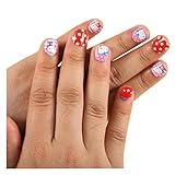 Bomine Children Press on Nails Stickers Kids False Nails Short Tips Kid Pre-Glue Full Cover Fake Nails Art Solid Salon designed for Kids and Girls 24PCS (Hello kitty)