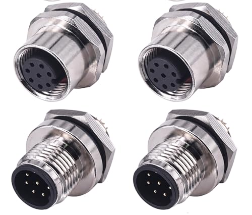 Lonlonty M12 Stecker und Buchse Set, 8-polig A-codiert IP67 wasserdicht (2 Stück) – Rundsteckverbinder mit Gewinde für Luftfahrt & Industrieautomatisierung