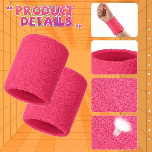 Image of WILLBOND 8 Pack Wrist Sweatbands Sports Wristbands Tennis Sweatbands Neon 80s Thick Cotton Gymnastics Sweat Band Athletic Football Soccer Sports Wristband for Men Women Party