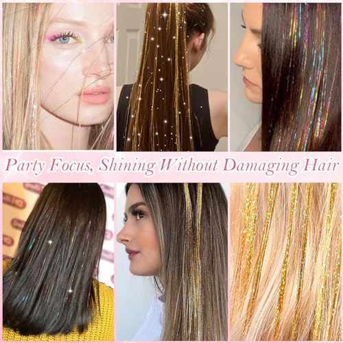 Image of BendJoy 6-Piece glitter Clip-in hair tinsels for women Vibrant Colors | Tangle-Free | Lightweight | Shimmering Strands | Easy to Apply | Party Hair Accessories