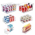 Stackable Refrigerator Organizer Large Bins, 6 Pack (3 Different Size) Clear Kitchen Organizer Container Bins with Handles for Pantry, Cabinets, Shelves, Drawer, Freezer, Fridge - Food Safe, BPA Free