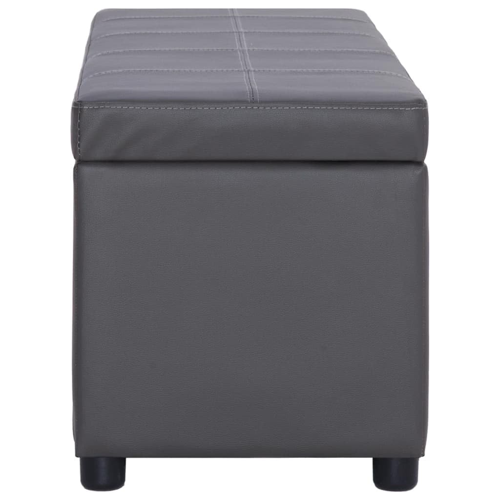 Banco con compartimento de almacenamiento de 116 cm, cuero artificial gris, banco de almacenamiento para pasillo y sala de estar, banco de asiento cómodo con función organizadora