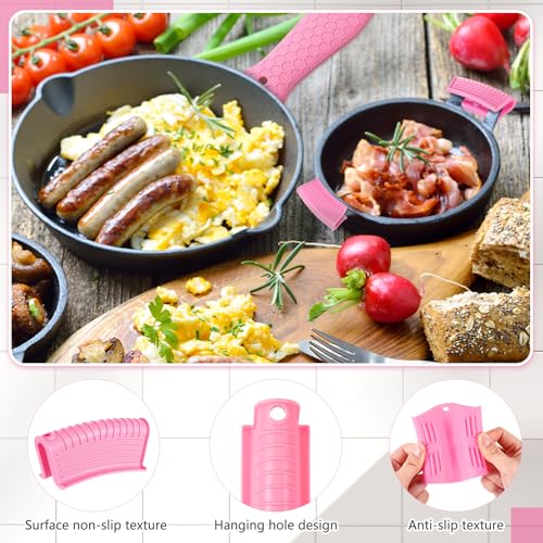 Patelai 8 Pcs Silicone Pot Holders Cast Iron Handle Cover Heat Resistant Pot Handle Covers Potholder Non Slip Reusable Pan Sleeve for Frying Pan Kitchen Supplies(Pink) by Patelai - Image 3