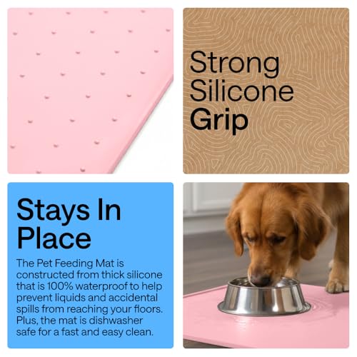 Image of GORILLA GRIP 100% Waterproof Raised Edge BPA Free Silicone Pet Feeding Mat, Dog Cat Food Mats Contain Spills Protects Floors, Placemats for Cats and Dogs Water Bowl, Pets Accessories 32x24 Pink