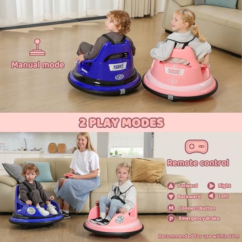 ELEMARA Bumper Car for Kids,1.9mph Max,12V Toddler Ride on Toys with Remote Control,2-Speed,2 Playing Modes,360 Degree Spin,Bumping Toy Gifts W/Bluetooth,5 LED Lights Modes,DIY Stickers,Pink by ELEMARA - Image 6