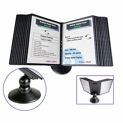 TUKA-i-AKUT Kit Pupitre Présentoir de Table, Réglable et Rotatif, 20 Panneaux d'Affichage A4 Pochettes de Vision, Présentation et Consultation Documents. Système de Panneau, Noir TKD8221 Black – vue 2