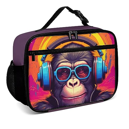 Muishi Music Monkey Reusable Lunch Box Insulated Lunch Bag Cooler Bag Lunchbox Meal Food Container Tote Bag for Women Kids Girls Boy School Camping Hiking Picnic Beach Travel