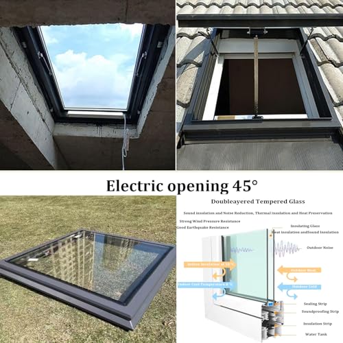 Miniatura 2 de Ventana De Techo Control Remoto Apertura Eléctrica,Ventana De Techo Claraboya Techo Vidrio Templado De Doble Capa,Para Iluminación Y Ventilación,A,60x60cm 23.6x23.6in