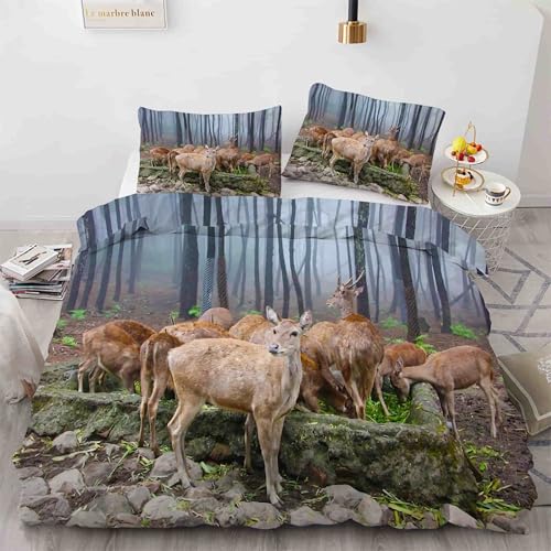 Housse de couette 220x240 cerf sika avec 2 taies d'oreiller