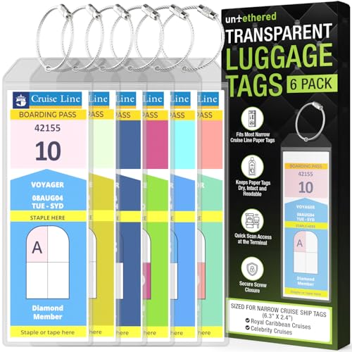 Untethered Cruise Luggage Tag Holders (6 Pack, Narrow)