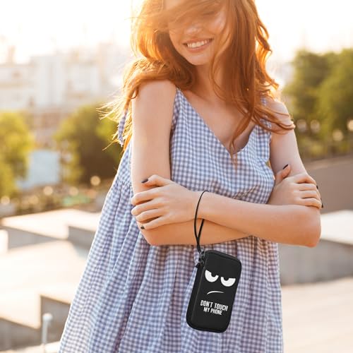 kwmobile Handytasche für Smartphones L - 6,5 - Neopren Handy Tasche Hülle Cover Case Schutzhülle - Don’t Touch My Phone Weiß Schwarz - 16,5 x 8,9 cm Innenmaße