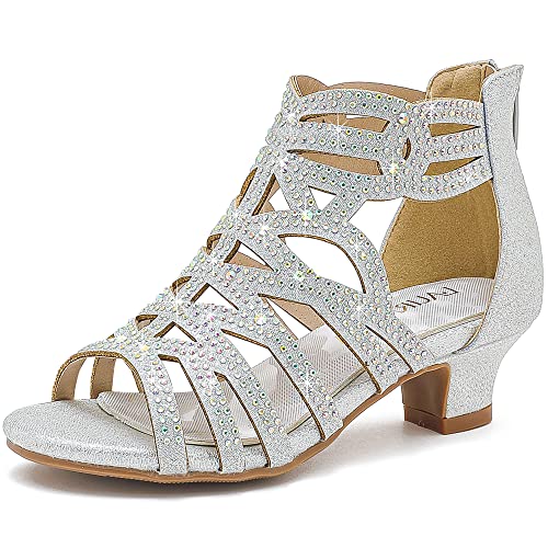 Image of LAURMOSA Little Girls Sandals High Heels Formal Shoes Open Toe Pump Sandals Glitter Party Wedding Shoes for Big Kids Toddler